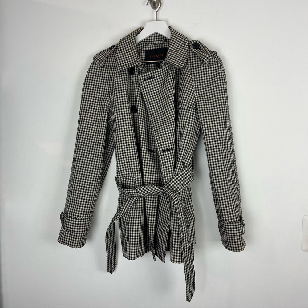 Coach Gingham Short Trench Coat Stone black Plaid Women’s Size Large